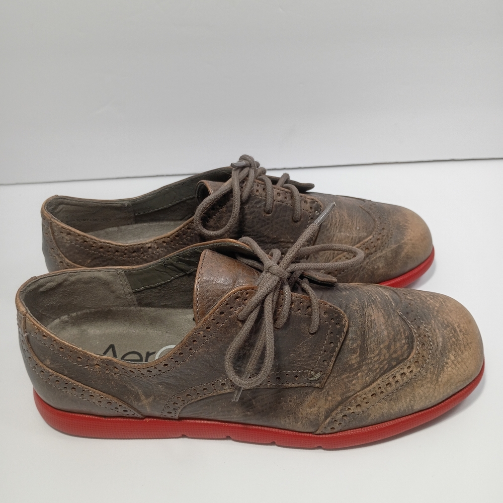 AEROSOLES Womens Distressed Brown Oxfords with Red Sole Size 6.5M AerGO Insoles